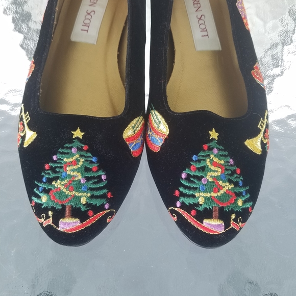 Vintage|Karen Scott Holiday Embroidered Velvet Flats, Sz 7 M - Picture 13 of 14